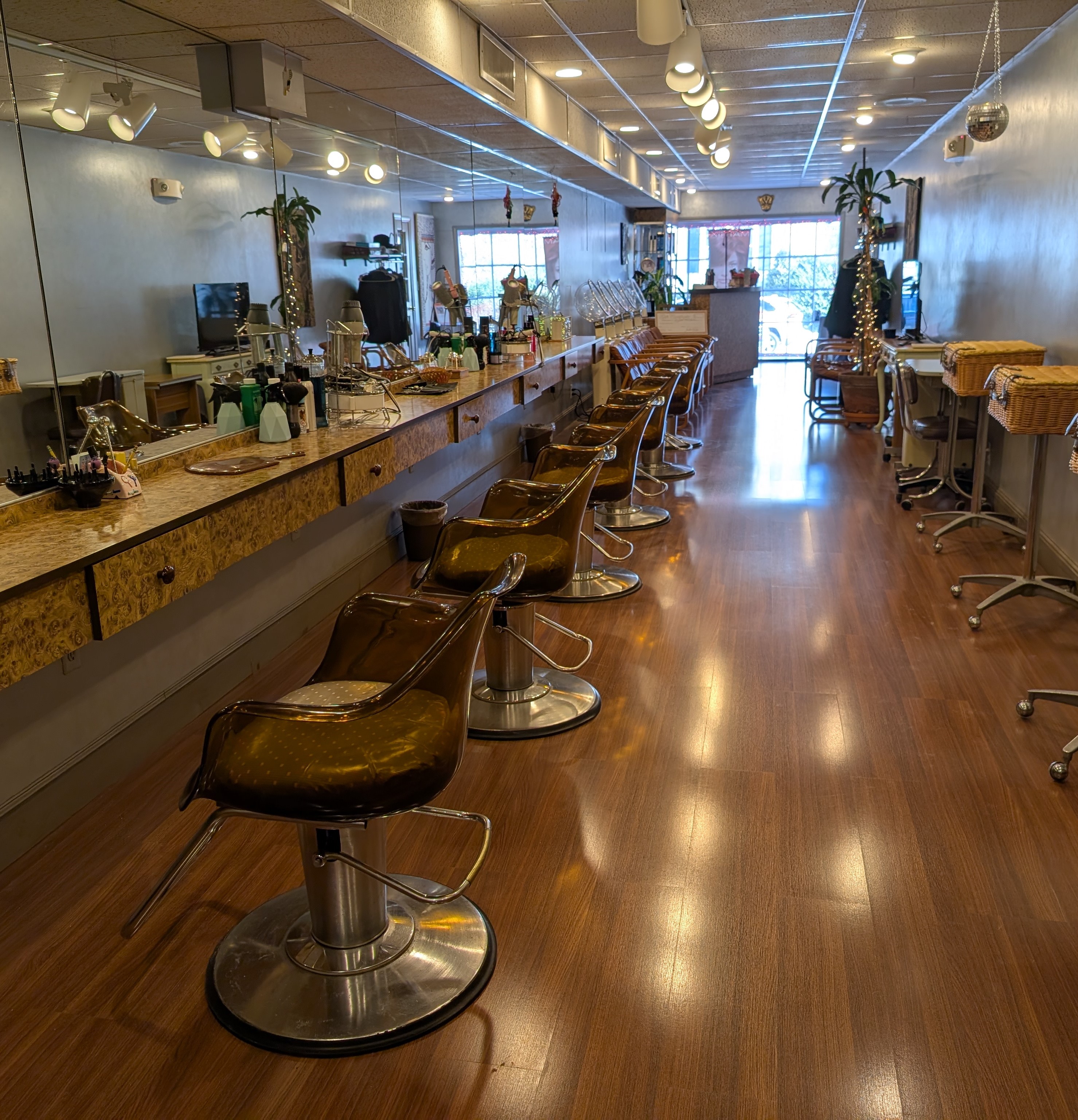 The styling stations inside Nefertiti Hair Salon